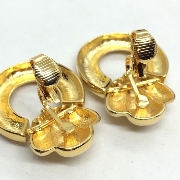 VINTAGE 80S DOOR KNOCKER CLIP ON HOOP EARRINGS GOLD TONE RUNWAY - Picture 12 of 12